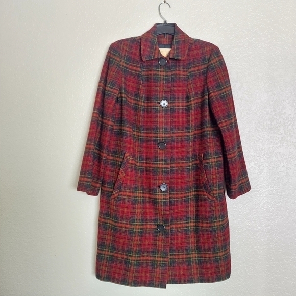 Vintage Pendleton virgin wool plaid trench overcoat women's M - Picture 1 of 6